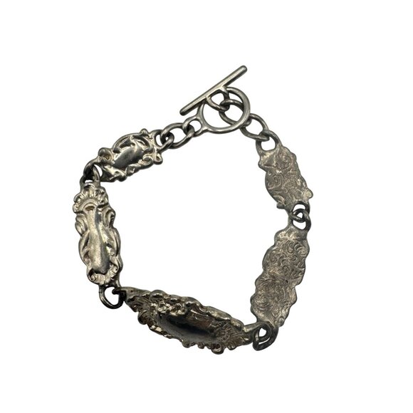 Vintage Ornate Silver Bracelet Decorative Panel Links Adjustable Wristwear - Picture 3 of 7